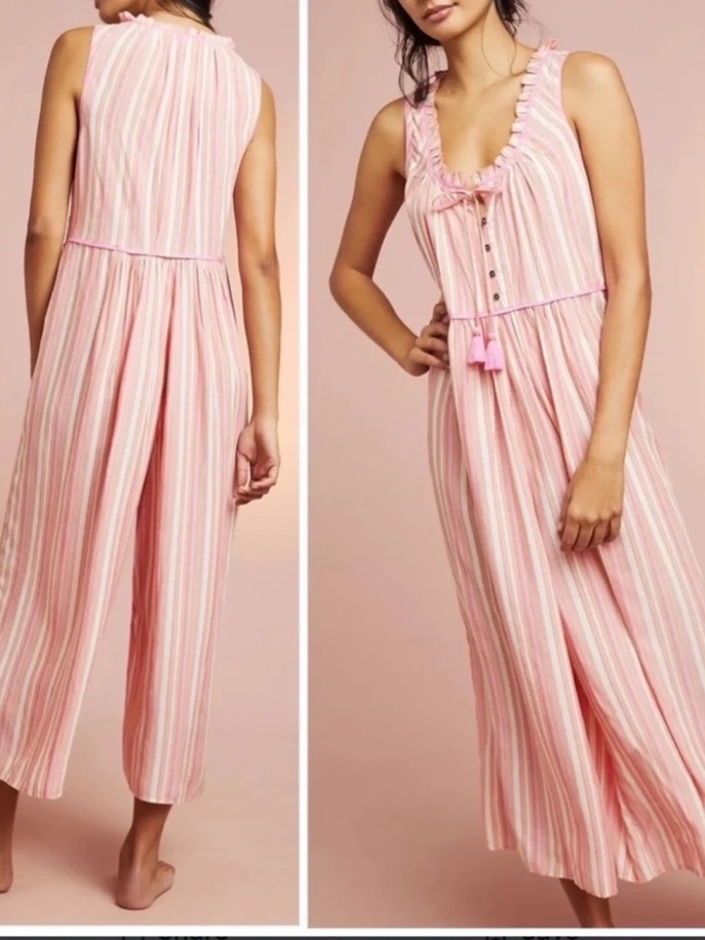 Anthropologie Womens Size Small Visayas Boho Relaxed Striped Wide Leg Jumpsuit